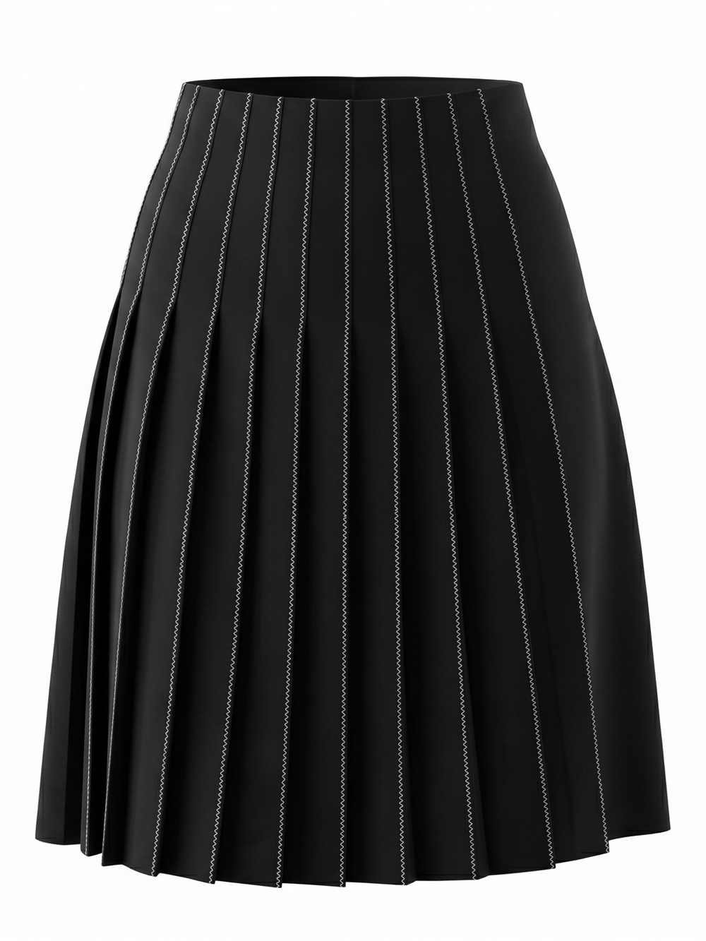 Piazza Sempione Black Pleated A-Line Skirt with White Contrast Stitching